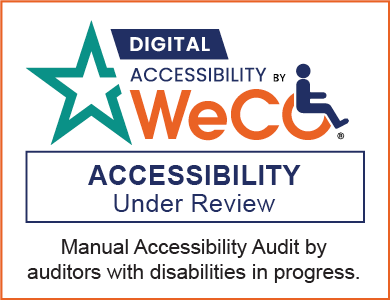 Digital Accessibility by WeCo. Accessibility Under Review. Manual Accessibility Audit by auditors with disabilities in progress